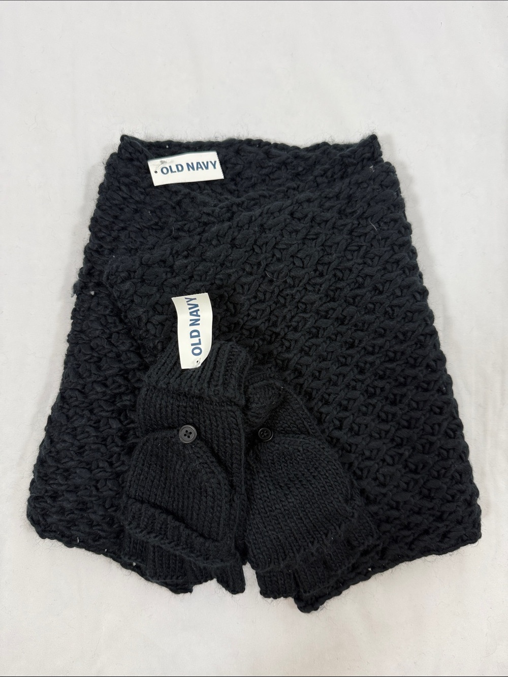 Old Navy Black Knit Scarf and Fingerless Glove Set